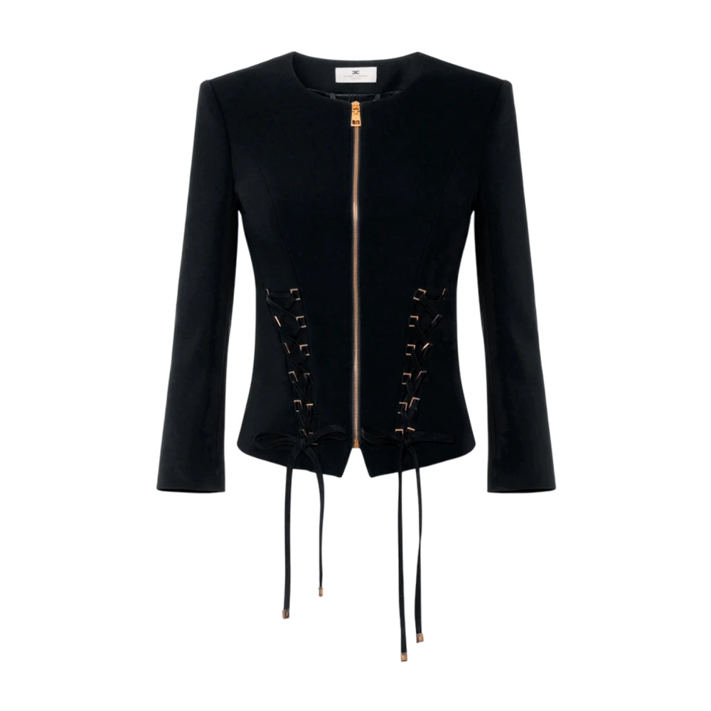 Elisabetta Franchi Double-Breasted Stretch Crepe Jacket Black Dames