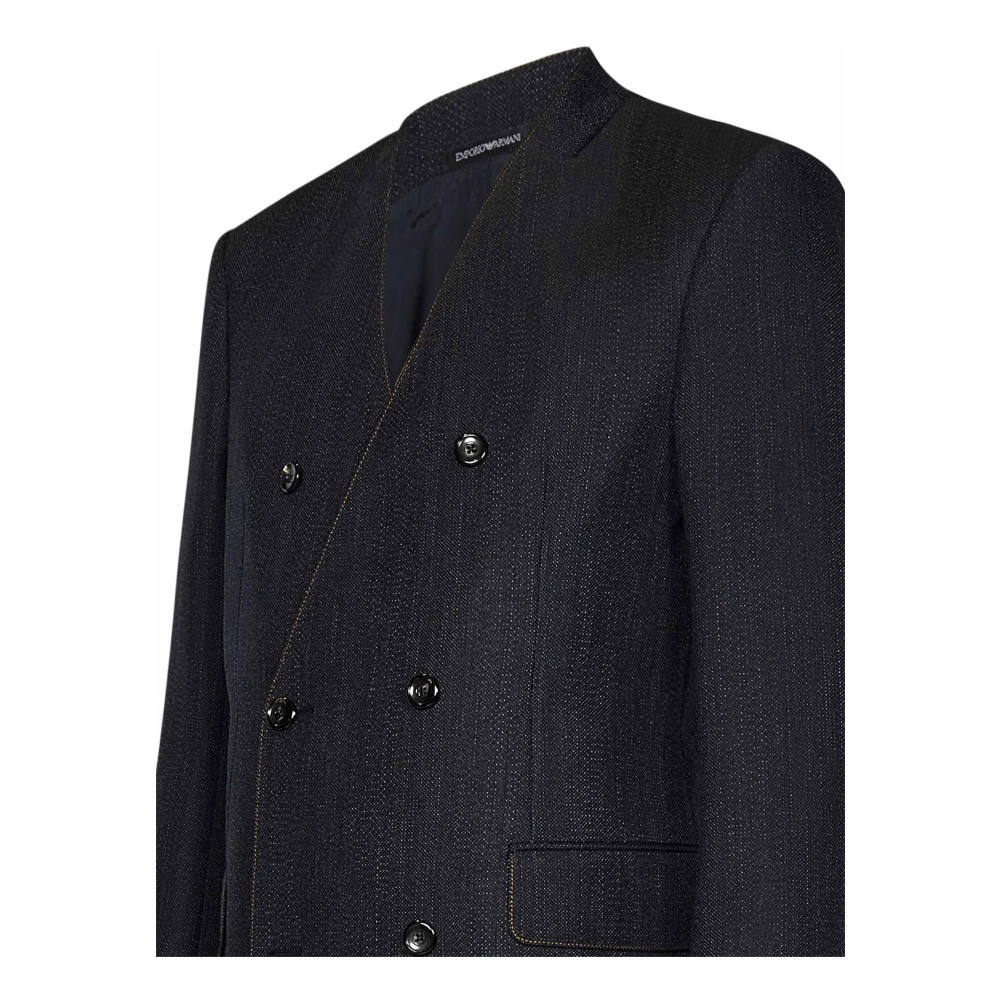 Emporio Armani Blauwe Double-Breasted Blazer Buitenkleding Blue Heren