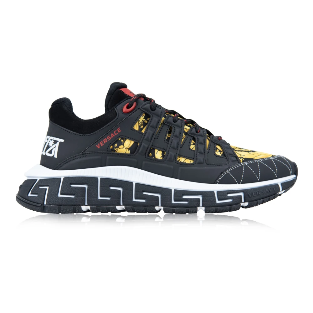 Versace Women's Black Greek Motif Lace-Up Sneakers