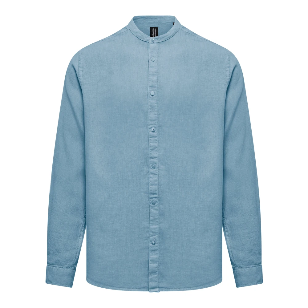 Bomboogie Hombre Azul - Camisa De Lino Con Cuello Mao - Shirts - 3XL
