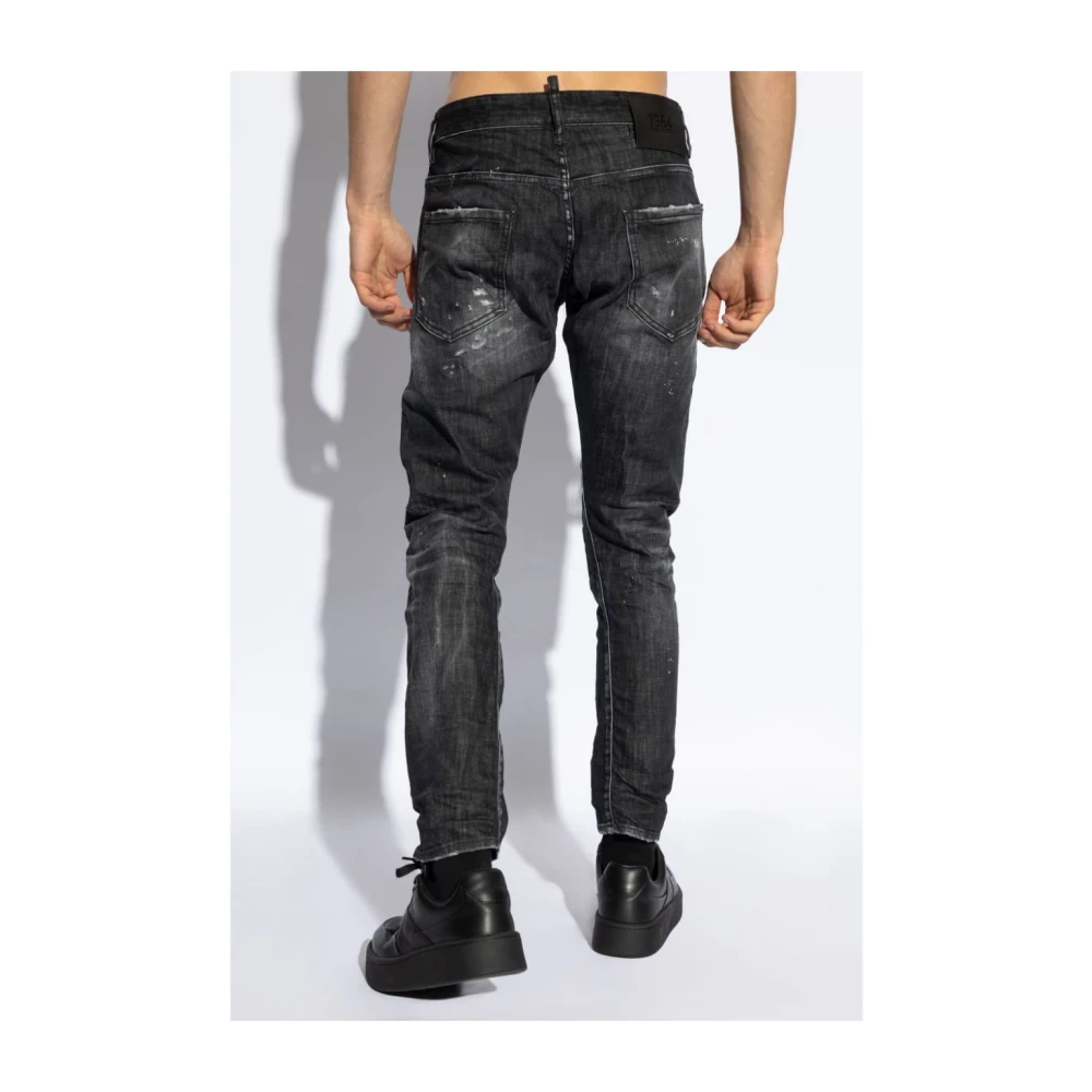 Dsquared2 Distressed Skinny Jeans met Logo Detailing Black Heren