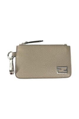 pre-owned-pebbled-leather-zip-card-holder