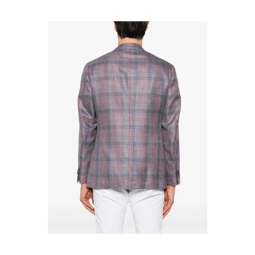Caruso Paarse Geknoopte Jas met Zakken Multicolor Heren