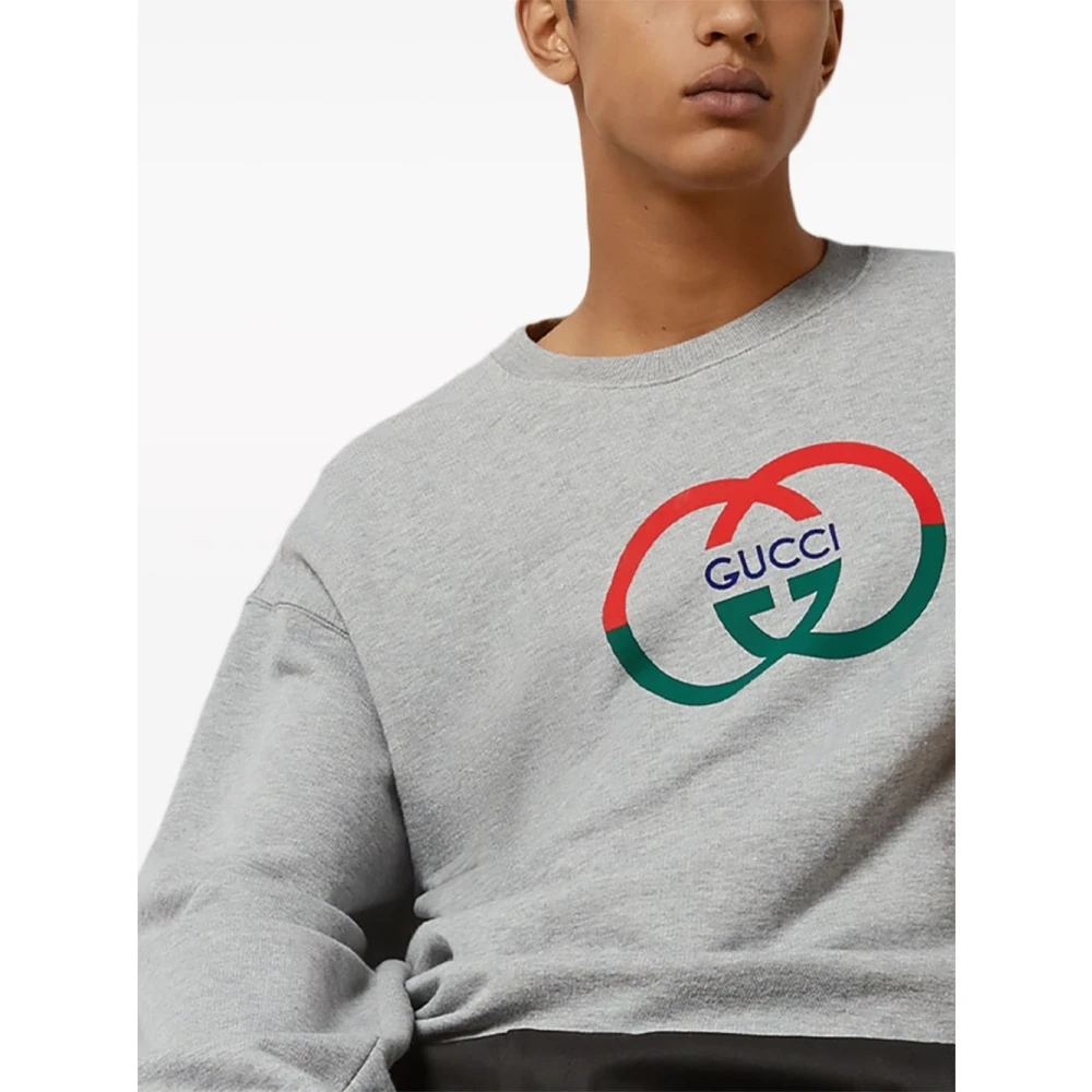 Gucci Grijze Sweater met Logo Print Gray Heren