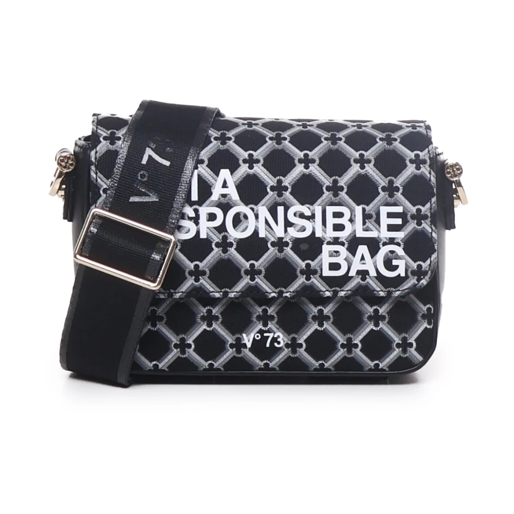 V73 Zwarte Schoudertas met Klep Sluiting Black Dames