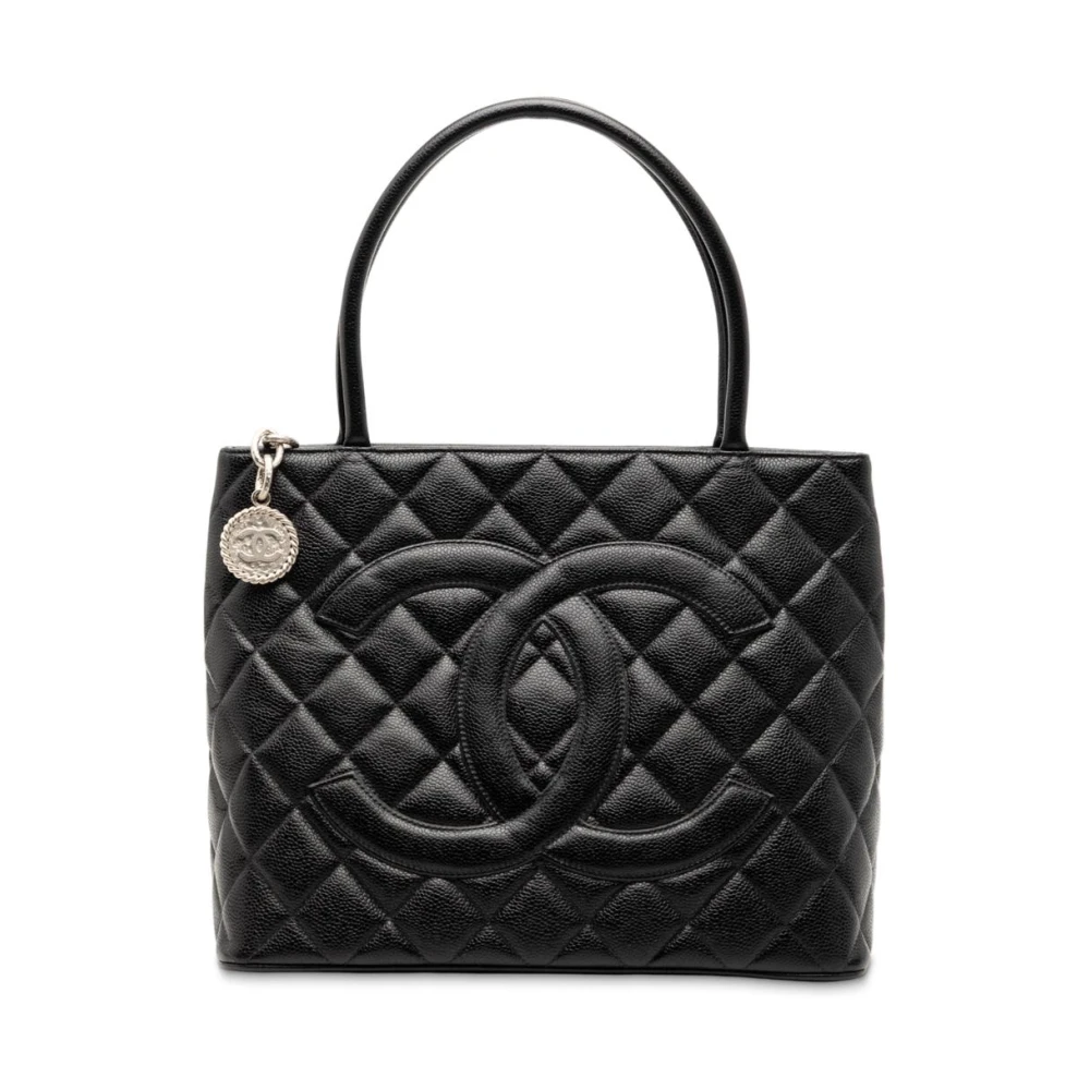 Chanel Vintage Women's Black Vintage Handbags, One Size, Pre-Owned Structured Leather Tote
