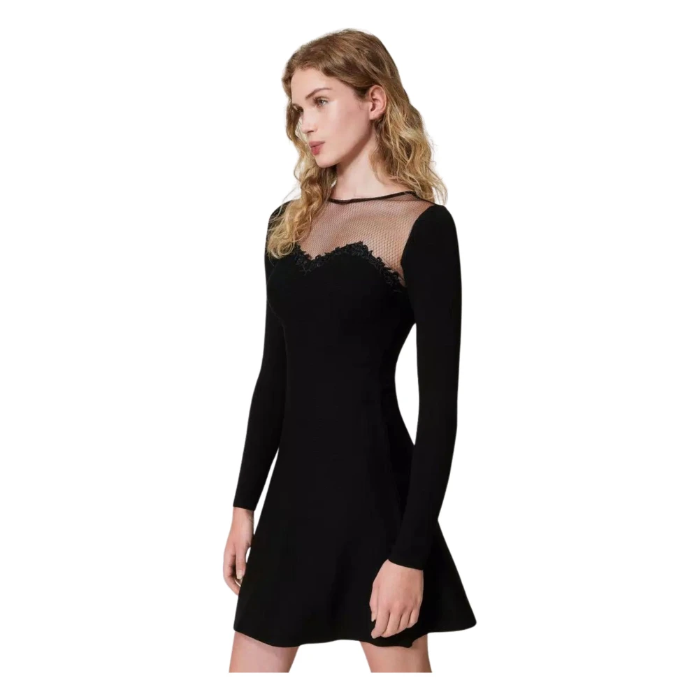 Twinset Zwarte Bloemen Geborduurde Jurk Black Dames