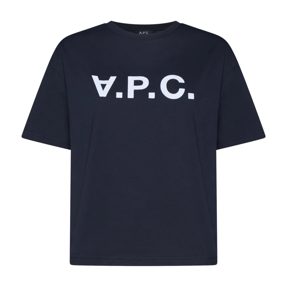 A.p.c. Blauw Jersey Crew Neck Logo T-shirt Blue Dames