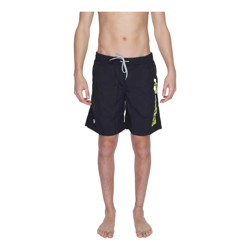 Blauer Men's Black Stylish Printed Swim Shorts With Pockets