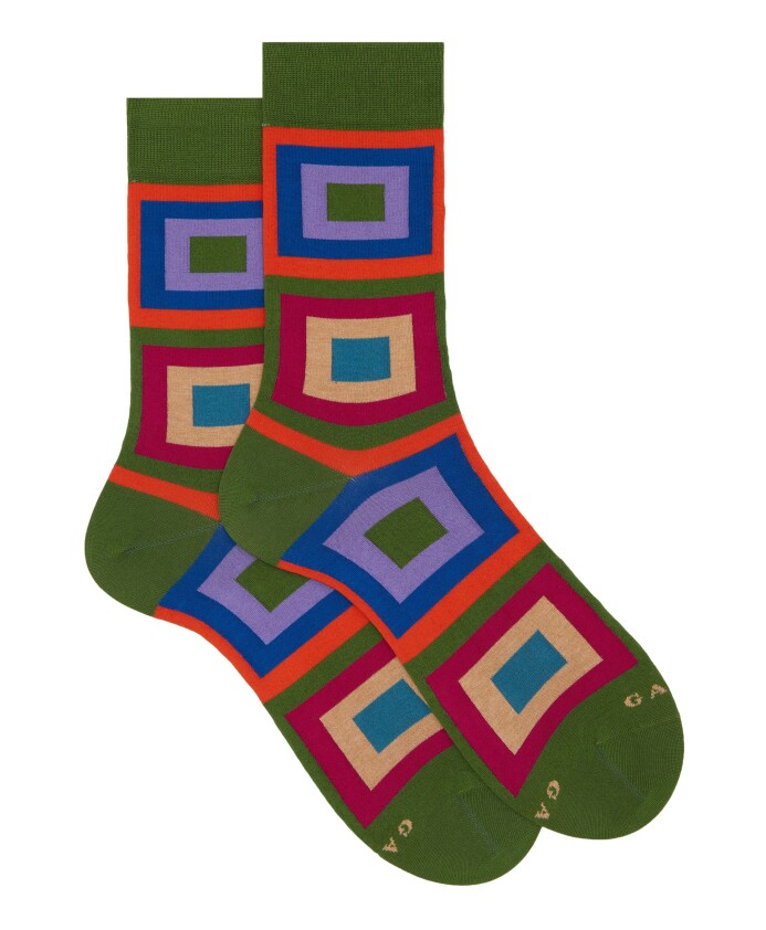 chaussettes-courtes-en-coton-vert-pour-femmes-avec-motif-de-carres-concentriques