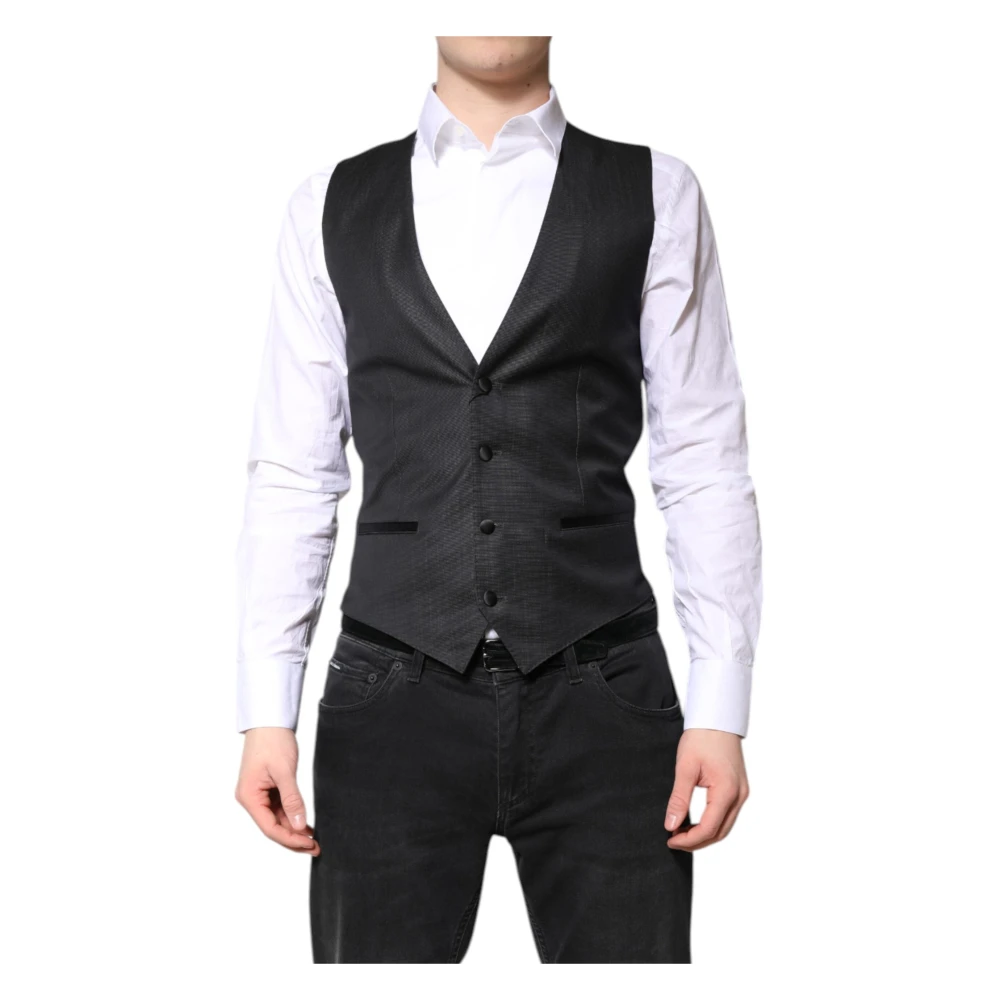 Dolce & Gabbana Men's Black Wool Formal Waistcoat Dress Vest
