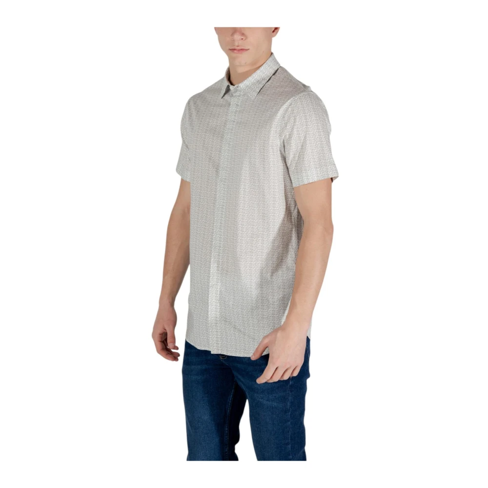 Armani Exchange Overhemd met geometrisch patroon korte mouwen klassieke kraag Beige Heren