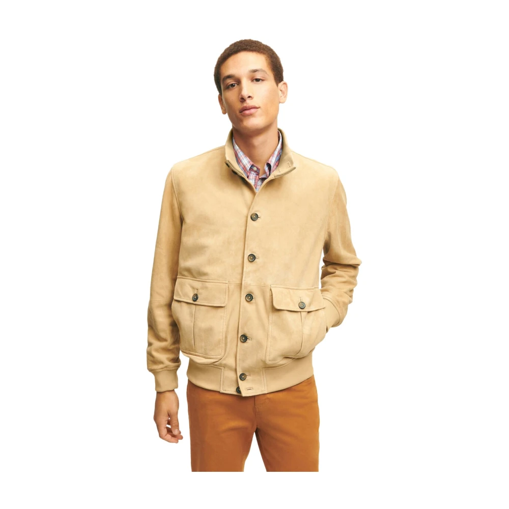 Brooks Brothers Men's Beige Leather Jackets, M, Sueded Leather Jacket