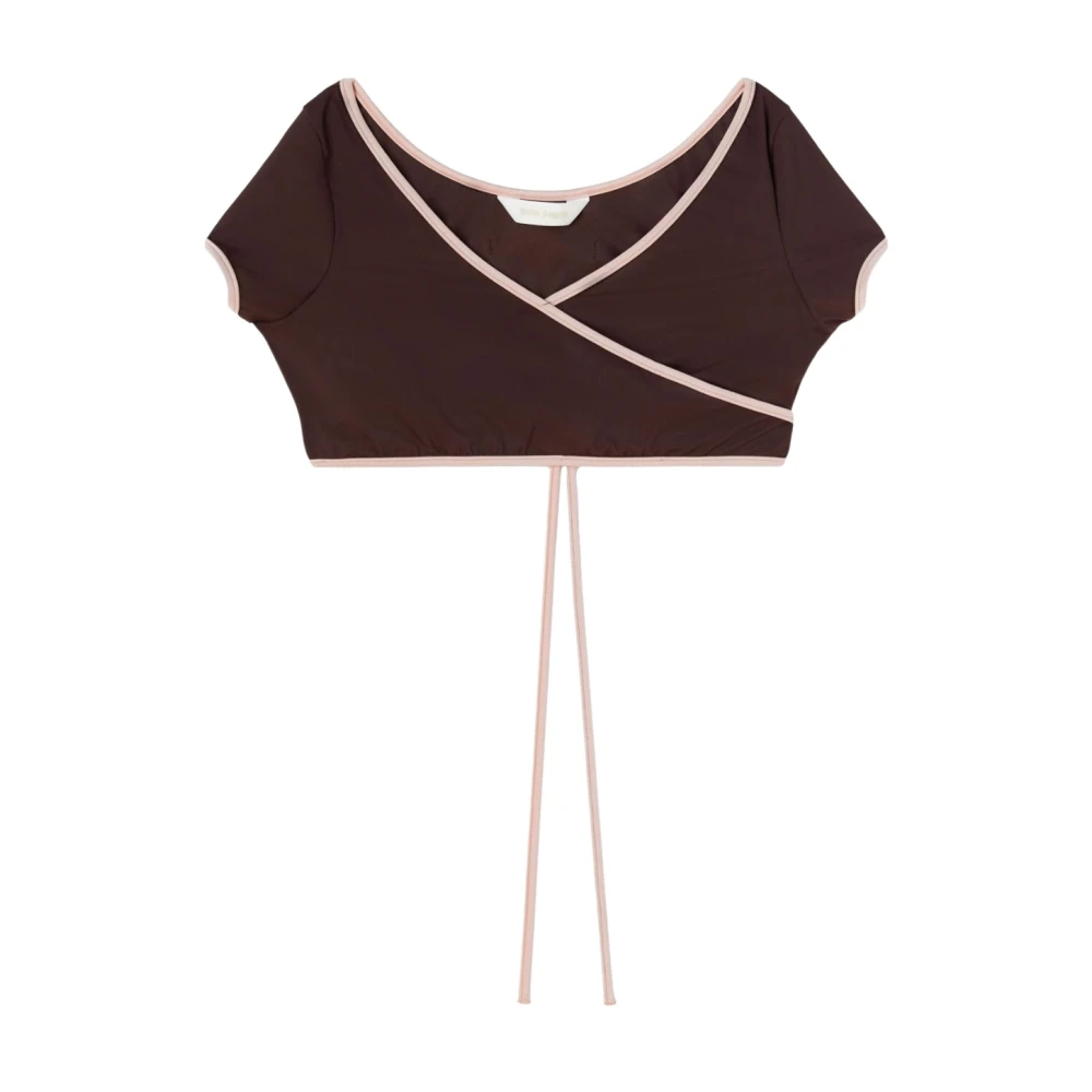 Palm Angels Donna Marrone - Top Bikini Avvolgente Con Maniche A Tulipano - Tops - Xs
