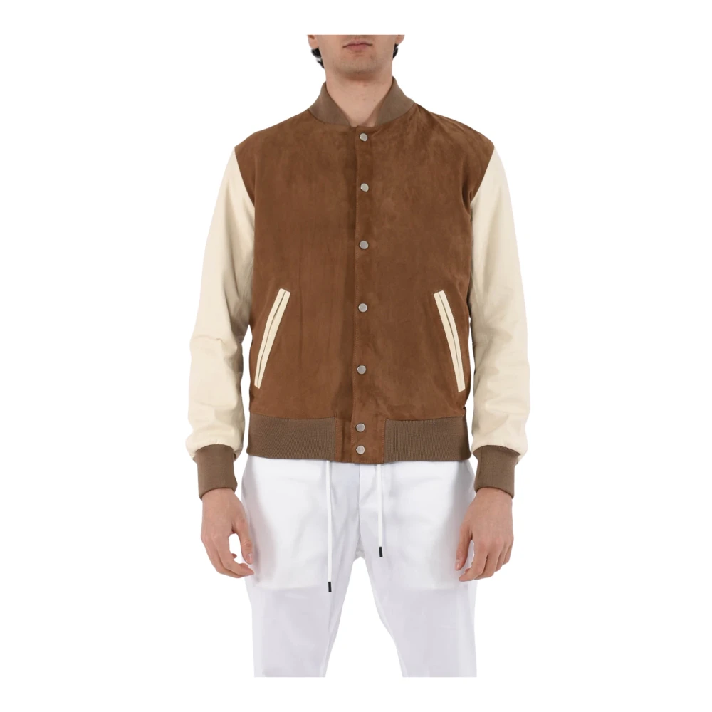 Dfour Slim Fit Leren Bomberjack Beige Heren