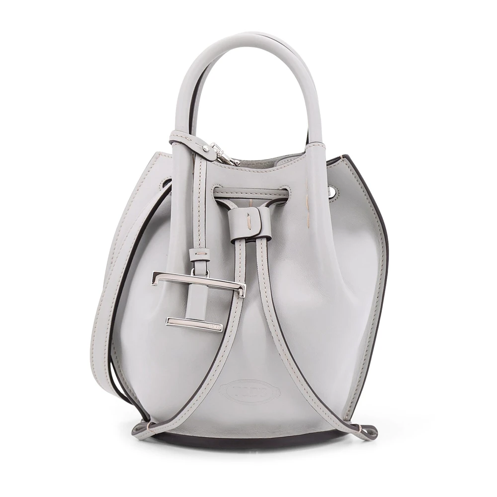 TOD'S Leren Bucket Bag met Trekkoord Gray Dames