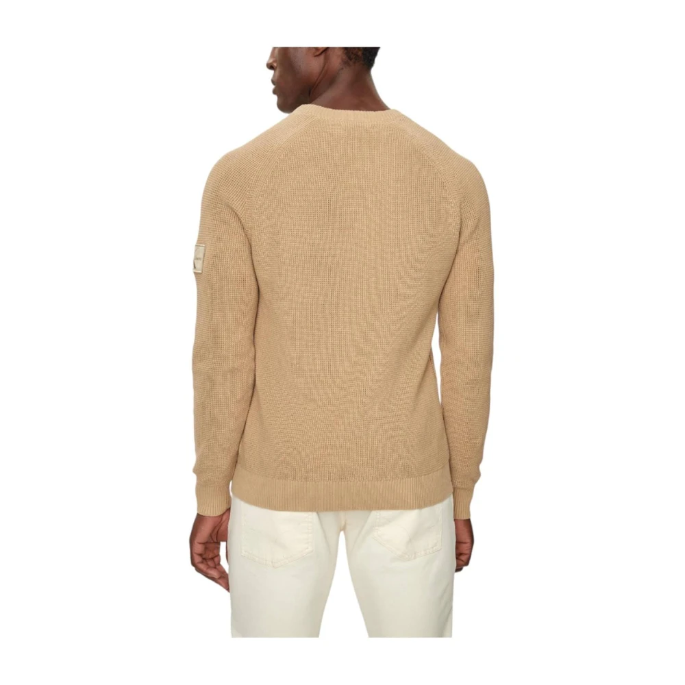 Calvin Klein Minimalistisch Logo Patch Trui Beige Heren