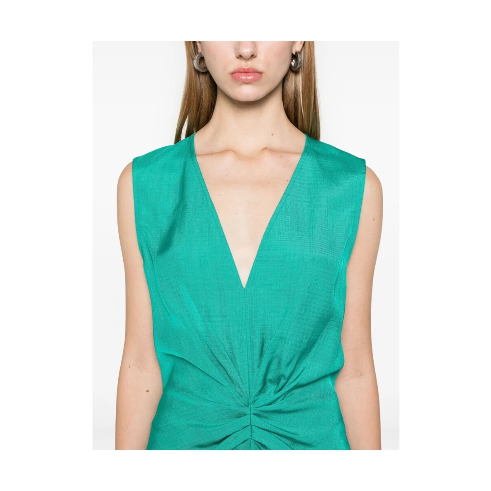 Victoria Beckham Teal Green V-hals Jurk met Gerimpelde Plooien Green Dames