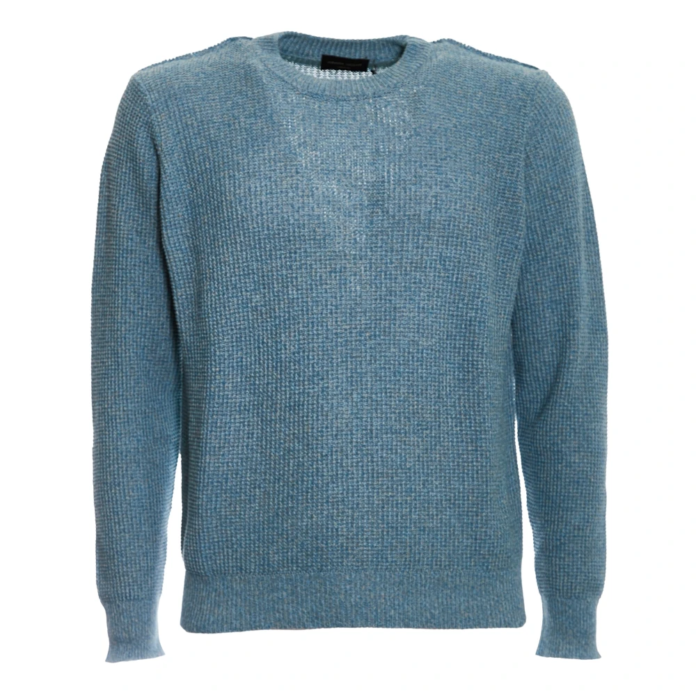 Roberto Collina Azure-Beige Mouliné Sweater Gebreide kleding Blue Heren