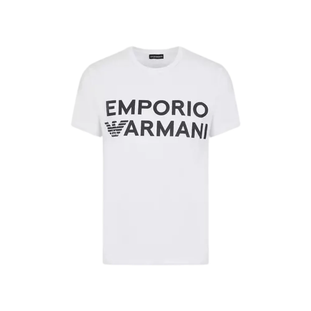 Emporio Armani Mannelijk Wit Tops Heren, L, Katoen, Logo T-Shirt