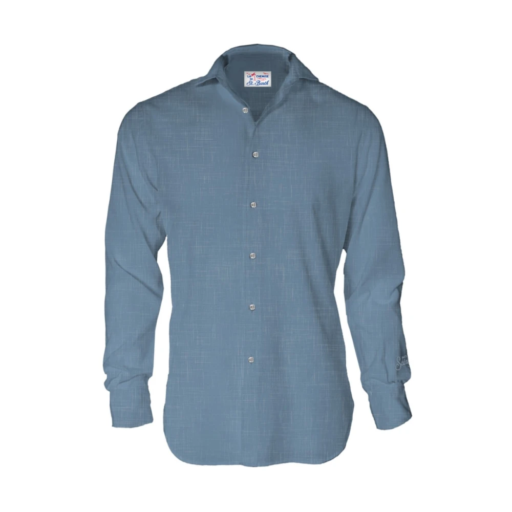 Mc2 Saint Barth Men's Blue Linen Shirt With French Collar