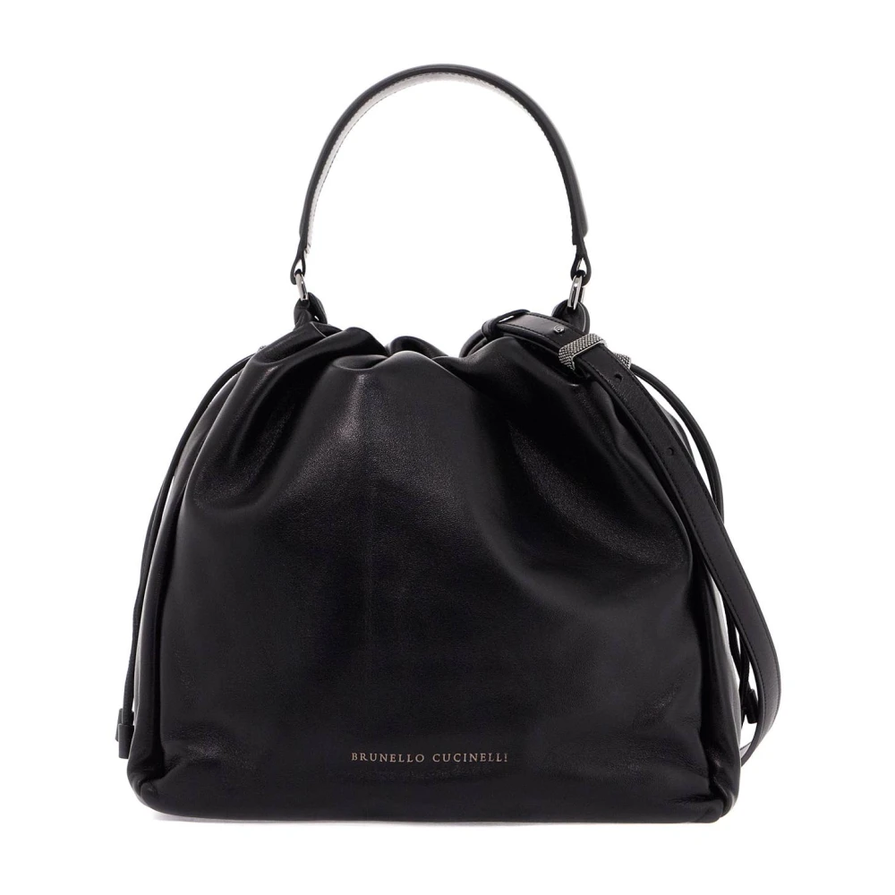 BRUNELLO CUCINELLI Monile Detail Leren Trekkoord Handtas Black Dames