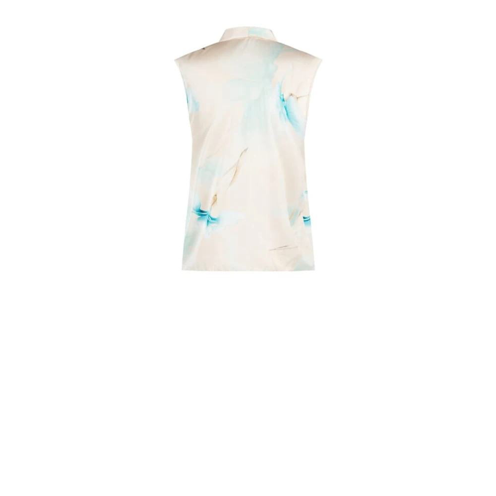 RINASCIMENTO Bloemen Satijnen Strikblouse Mouwloos Blue Dames