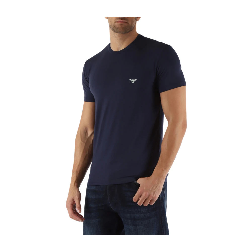 Emporio Armani Modal Stretch Logo Geborduurd T-shirt Blue Heren