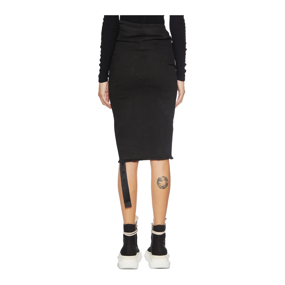 Rick Owens Denim Kokerrok Black Dames