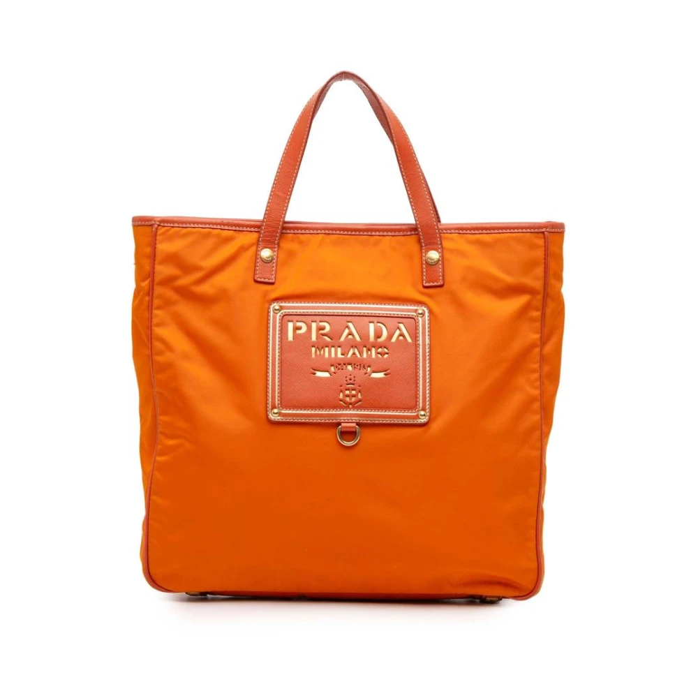 Prada Vintage Women's Orange Pre-Owned Nylon Tote Bag