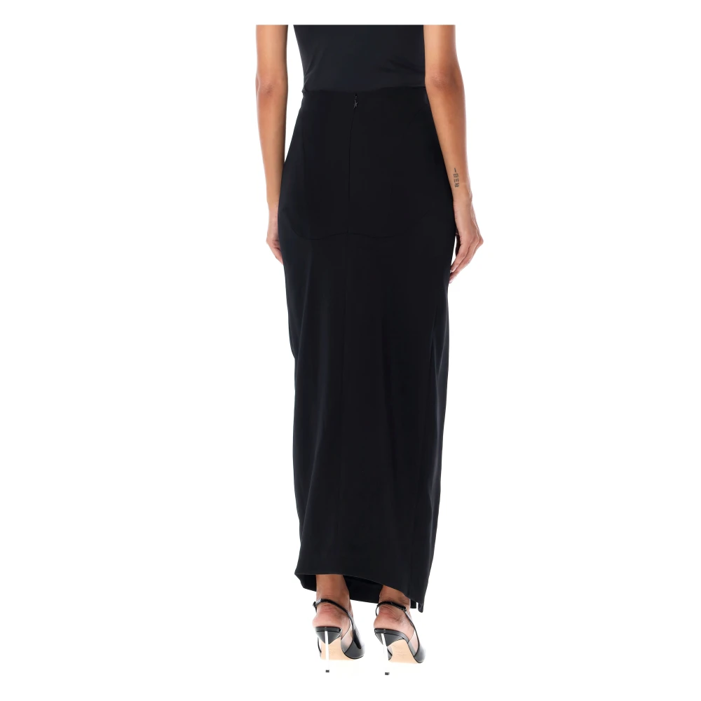 Mugler Zwarte High-Waist Longuette Rok Black Dames