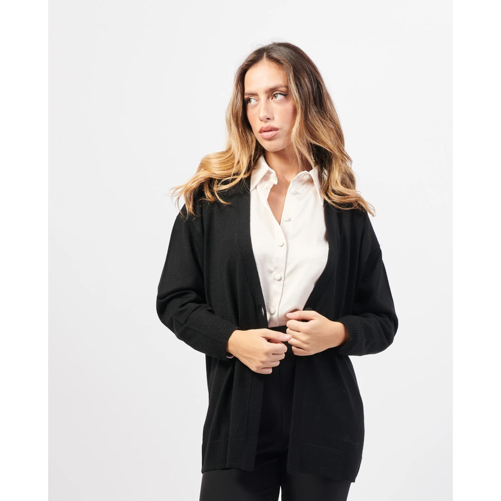 Armani Exchange Zwarte Fijngebreide Cardigan Sweater Black Dames