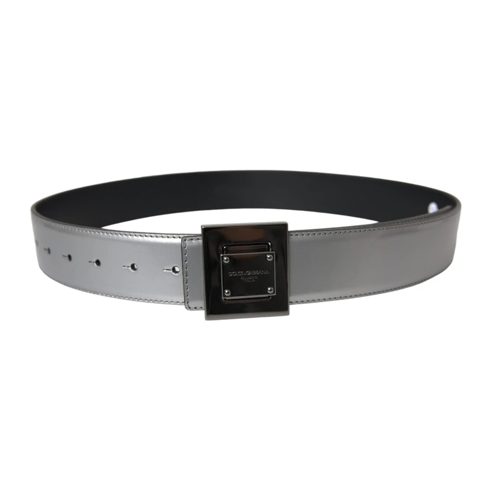 Dolce & Gabbana Zilveren Leren Riem met Metalen Gesp Gray Dames