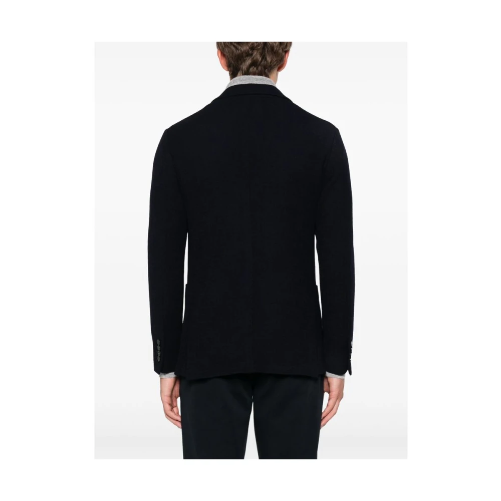 Canali Navy Blauw Wol Bouclé Jas Blue Heren
