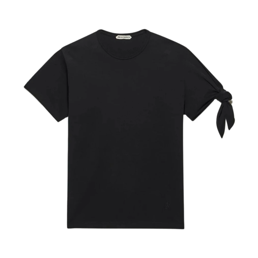 Jw Anderson Women's Black Knotted-Sleeve Jersey T-Shirt In Cotton - Image 3