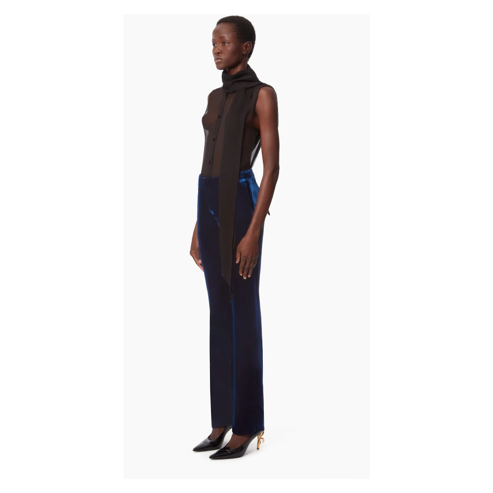 Nina Ricci Blauwe Velvet Straight Leg Broek Blue Dames