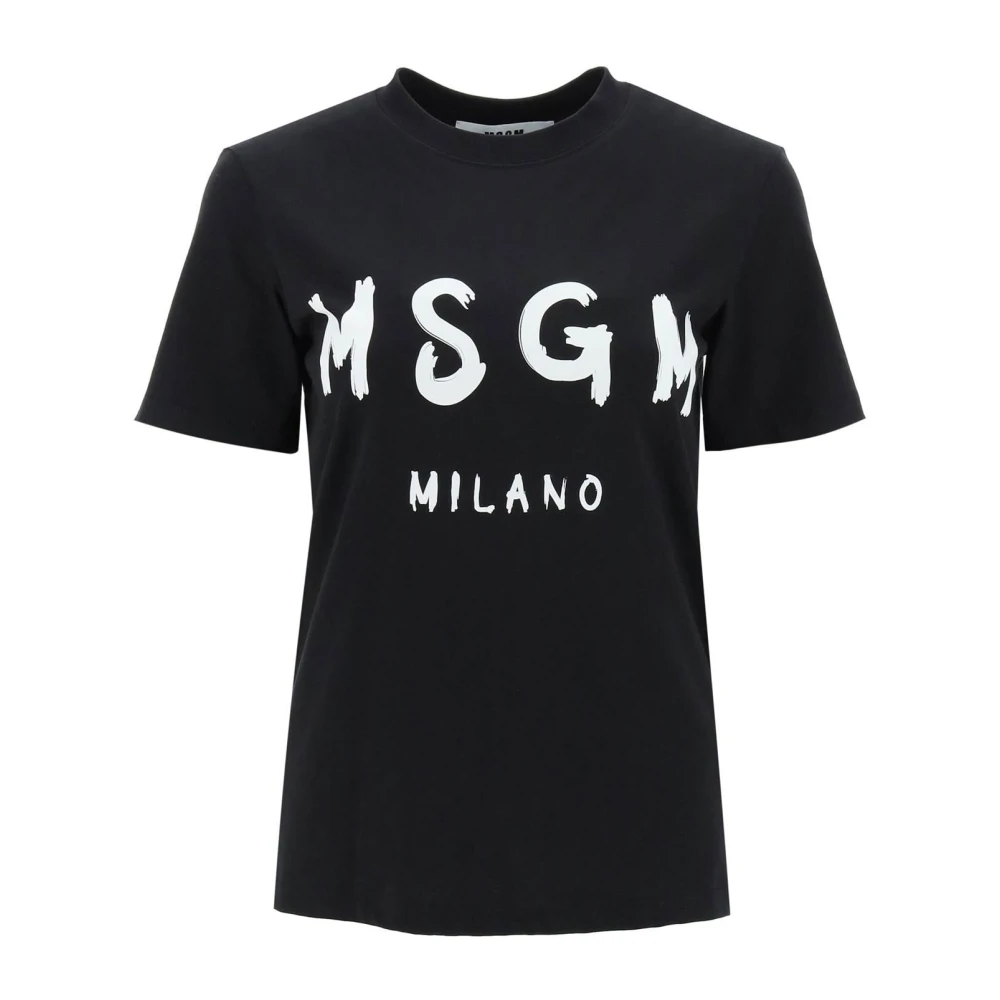 Msgm Women's Black T-Shirts, Xs, Brushed Logo T-Shirt