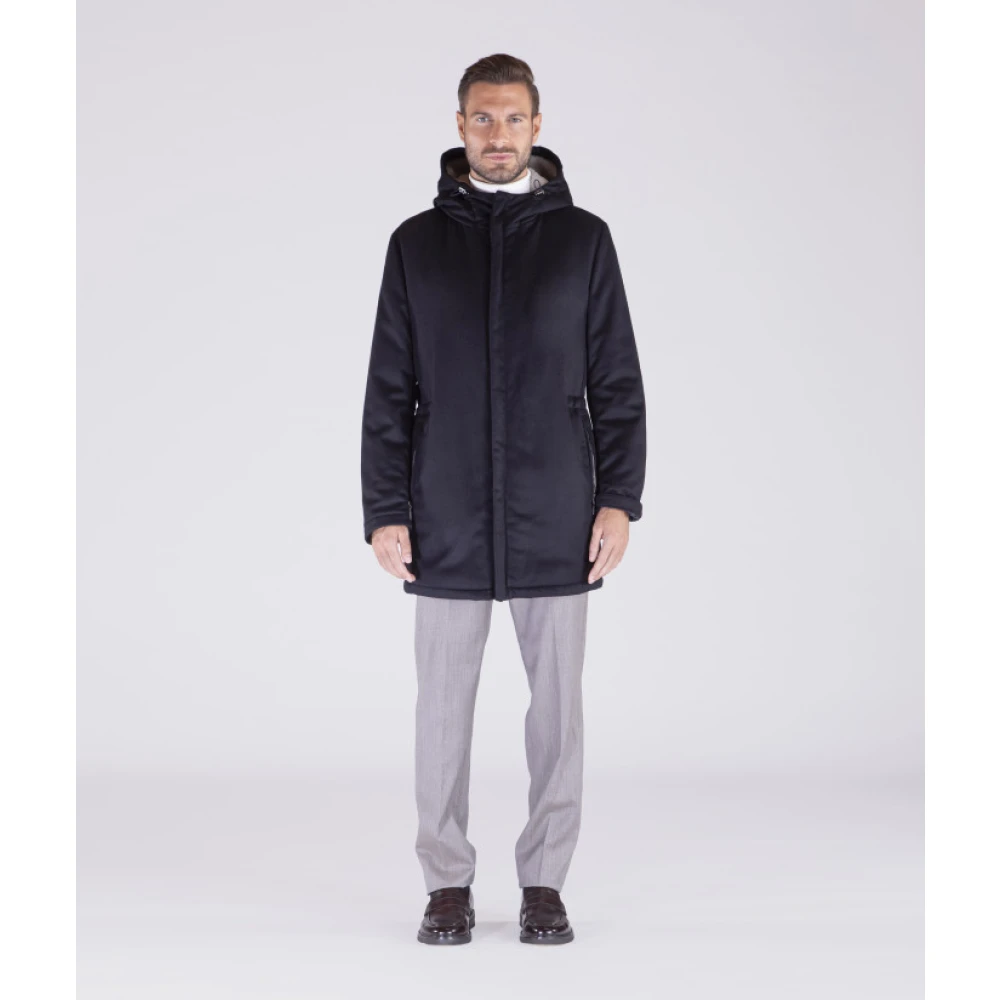 Gimo's Zachte Cashmere Wollen Parka Waterafstotend Blue Heren