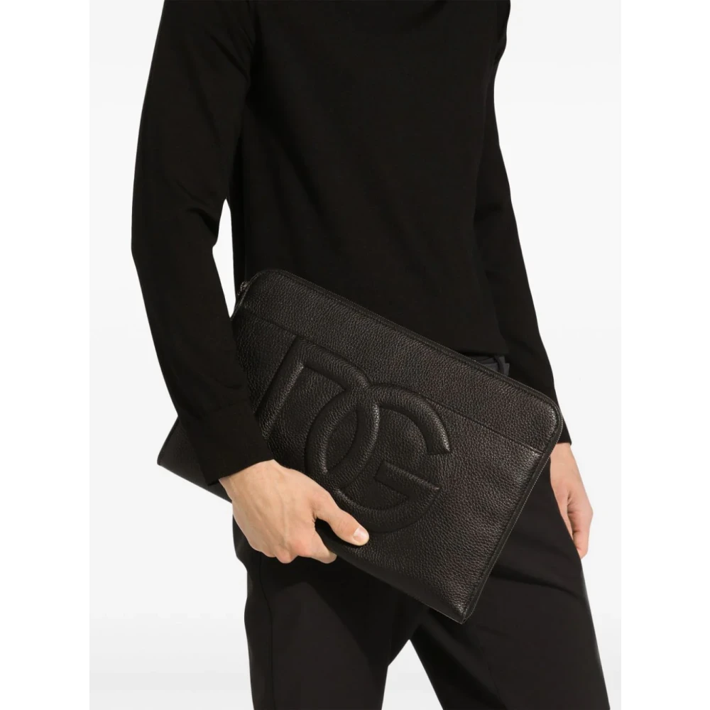 Dolce & Gabbana Zwarte Leren Schoudertas met Logo Black Heren