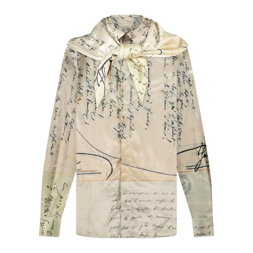 Flâneur Letter Viscose Shirt in Beige Multicolor Heren