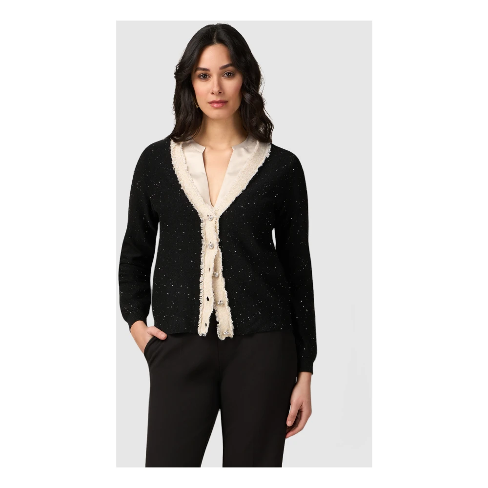 Oltre Cardigan met paillettenborduursel en rafelige randen Black Dames