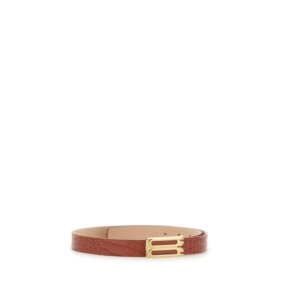 Victoria Beckham Rood Reptiel-Effect Leren Riem met Gouden Gesp Red Dames