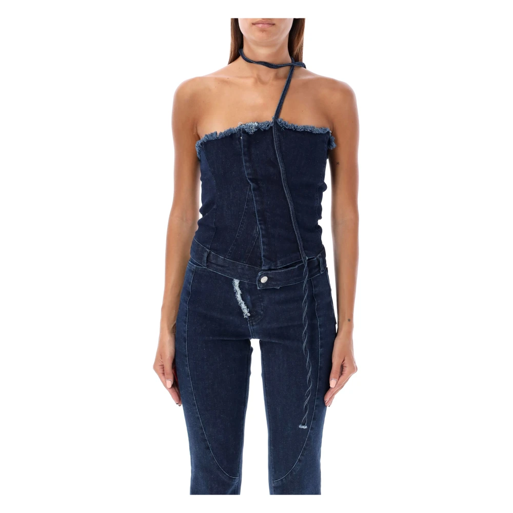 Ottolinger Denim Tube Top Blauw Raw Aw24 Blue Dames