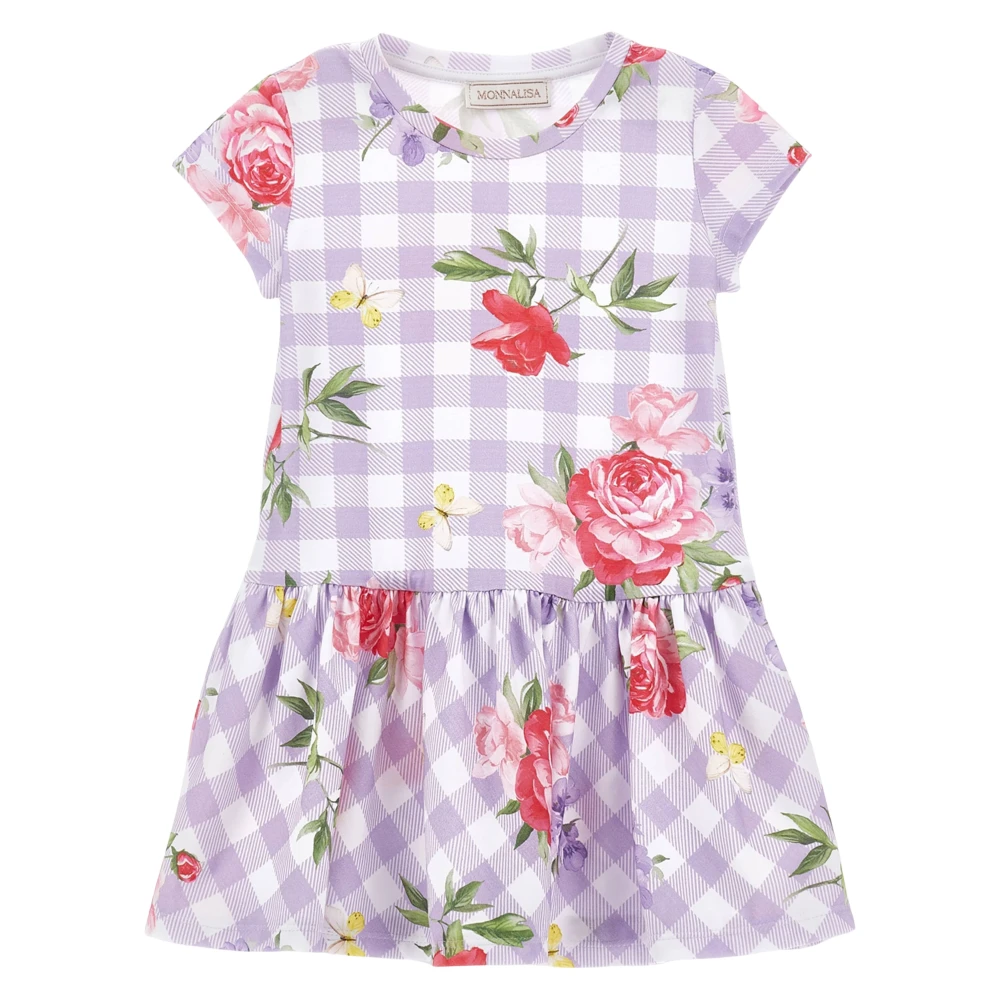 Monnalisa Gingham Flower Dress - Female - Dresses - Multicolor - 2 Y - Kids