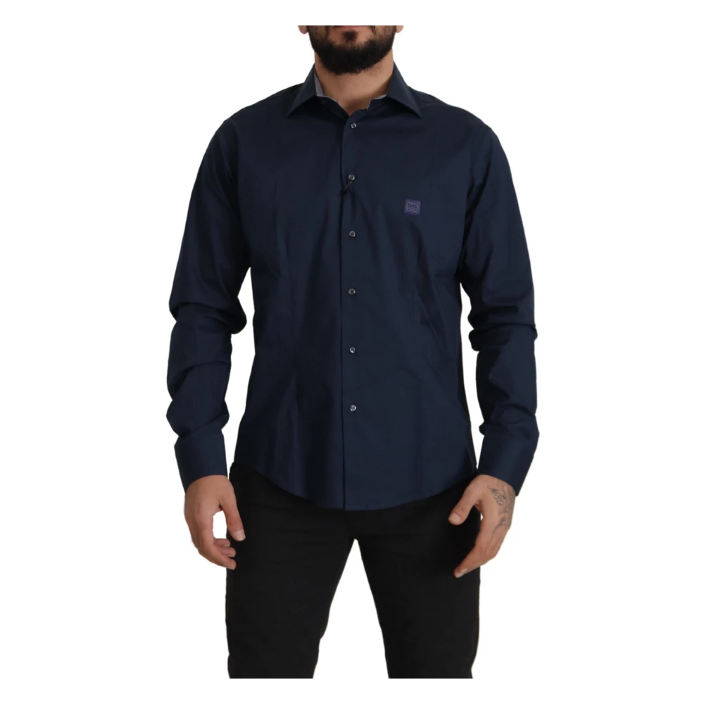 Roberto Cavalli , Casual Shirts, Male, Blue, 3XL, Navy Elegance Cotton Shirt