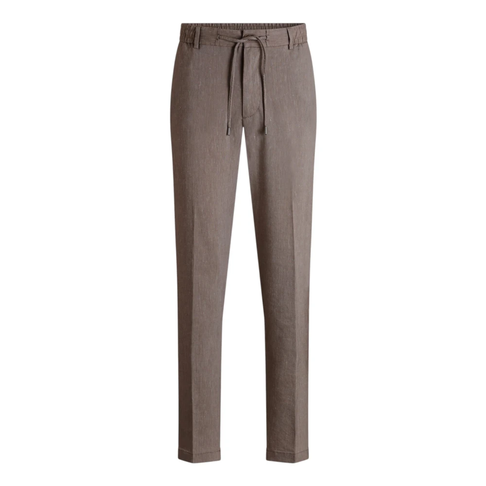 Hugo Men's Brown Modern Fit Linen-Blend Trousers - Slim-Fit Trousers - W35 L34 - Trousers