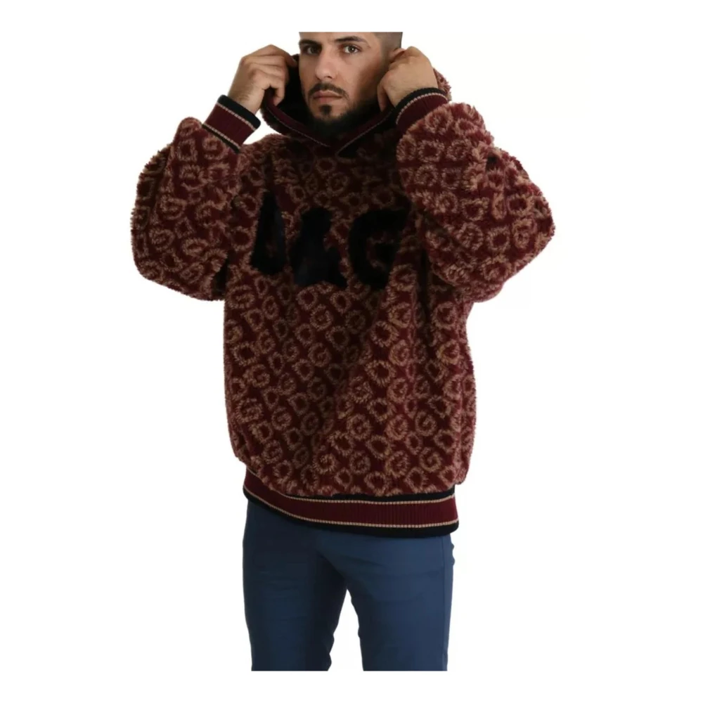 Dolce & Gabbana Oversized Wol Hooded Pullover Sweater Red Heren