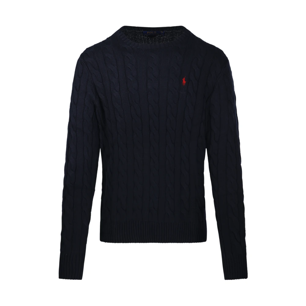 Ralph Lauren Men's Blue Round-Neck Knitwear, M, Cable Knit Cotton Jumper