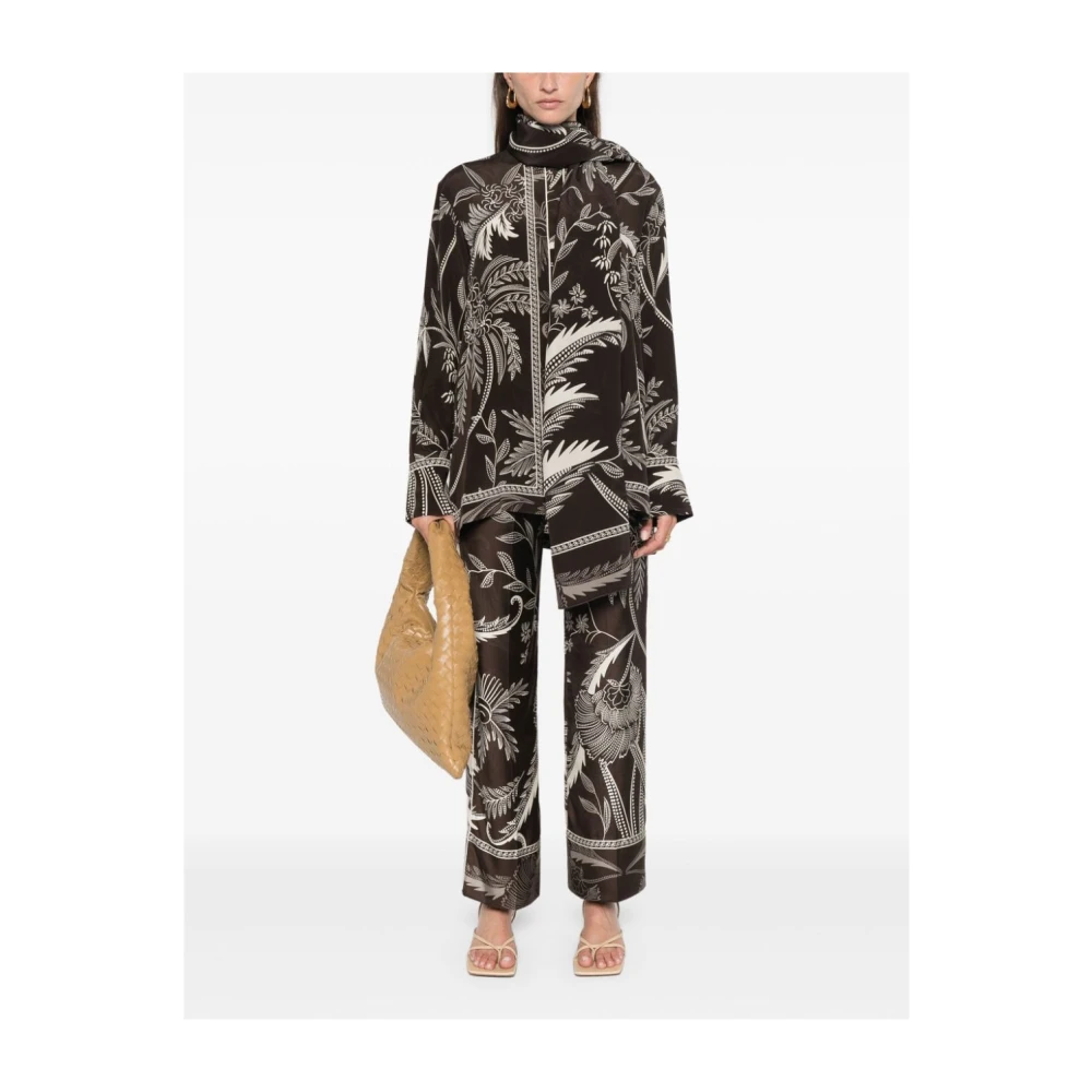 F.r.s For Restless Sleepers Zijden Broek met Botanische Print Brown Dames