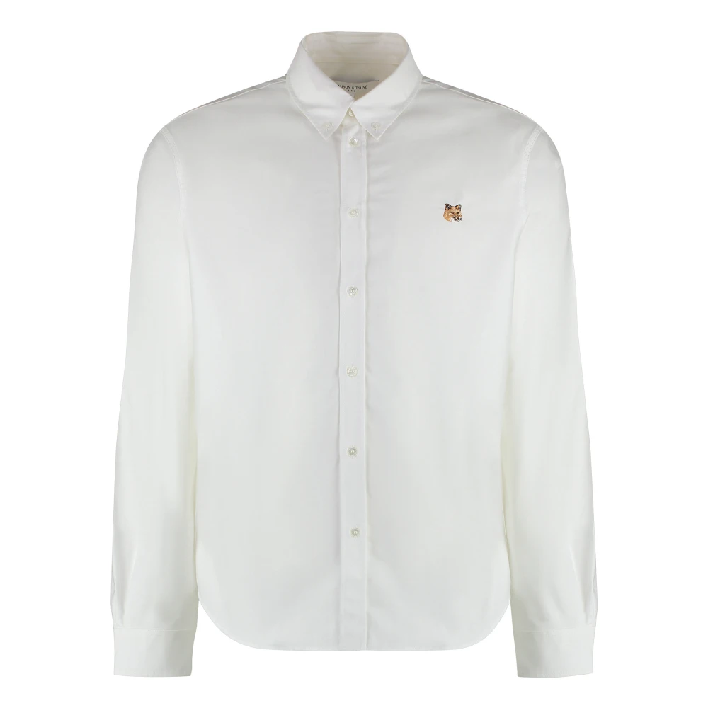 Maison Kitsuné Wit Katoenen Overhemd met Logopatch White Heren